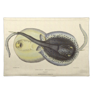 Spotted Stingrays, Vintage Marine Ocean Animals Cloth Placemat