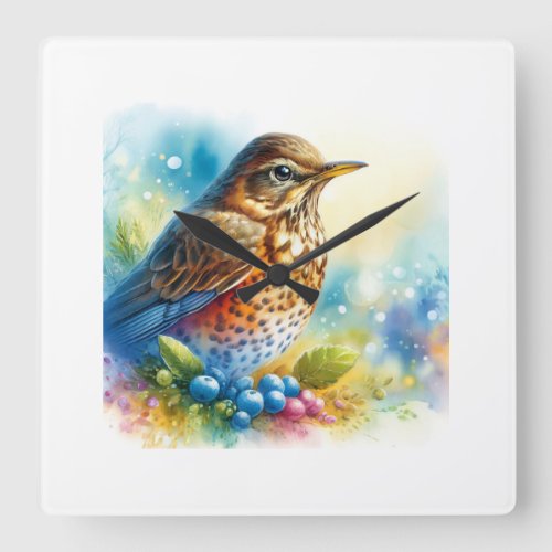 Spotted Thrush in Watercolor AREF751 _ Watercolor Square Wall Clock