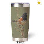 Spotted Towhee Bird Painting Custom Initial Birder Insulated Tumbler