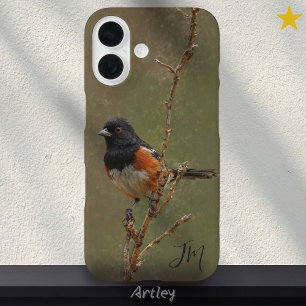 Spotted Towhee Bird Painting Custom Name Birder iPhone 16 Case