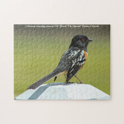 Spotted Towhee Colorado Christmas Greetings Jigsaw Puzzle