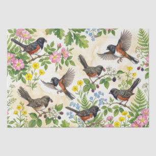 Spotted Towhee Wildflower Watercolor Tissue Paper