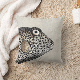 Spotted Trunk Fish Antique Engraving Throw Pillow