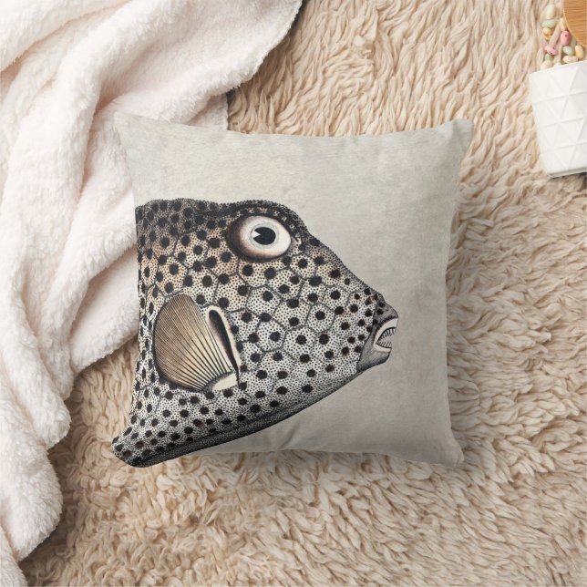 Spotted Trunk Fish Antique Engraving Throw Pillow (Blanket)