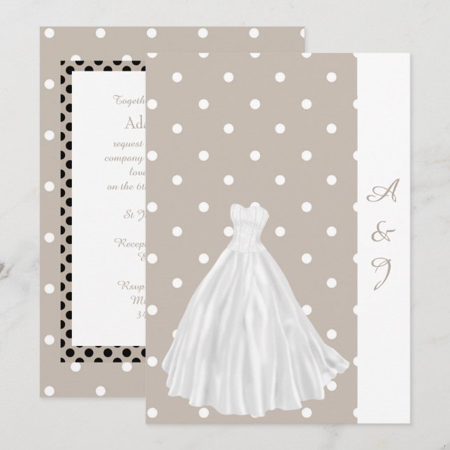 SPOTTED WHITE GOWN WEDDING INVITATION SEPIA (Front/Back)