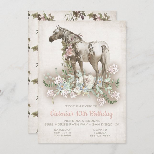 Spotted White Horse Birthday Party Invitation (Front/Back)