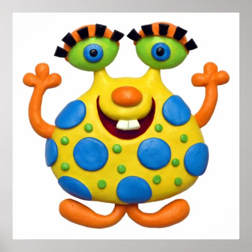 Spotted Yellow Monster Baby Boy Shower Nursery Poster