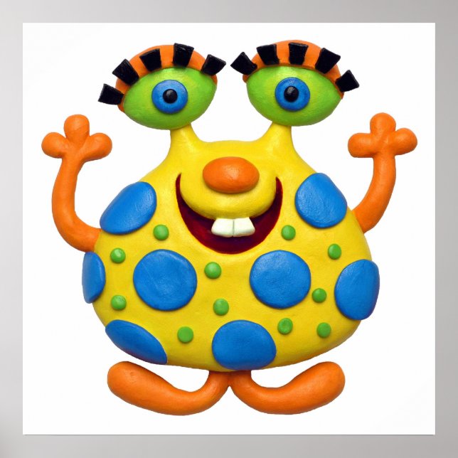 Spotted Yellow Monster Baby Boy Shower Nursery Poster (Front)