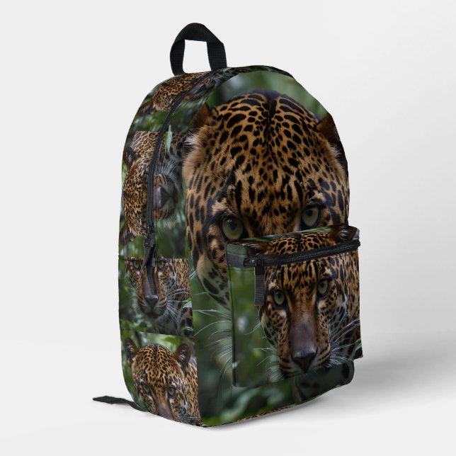 Spotty Jaguar Stalking In The Forest, Printed Backpack (Back Corner Left)