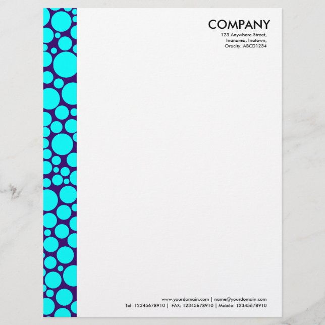 Spotty Margin - Cyan on Dark Purple Letterhead (Front)