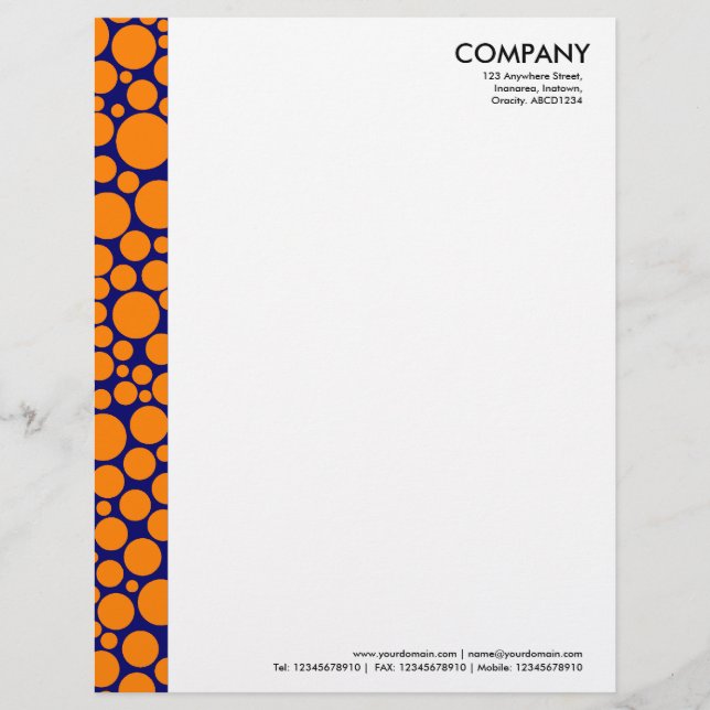 Spotty Margin - Orange on Blue Letterhead (Front)