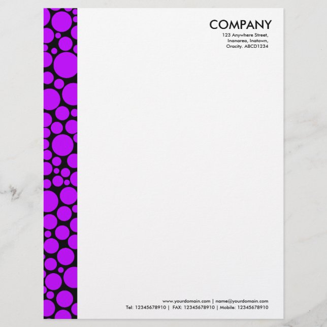 Spotty Margin - Purple on Black Letterhead (Front)