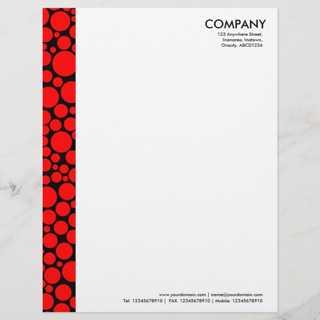 Spotty Margin - Red on Black Letterhead (Front)