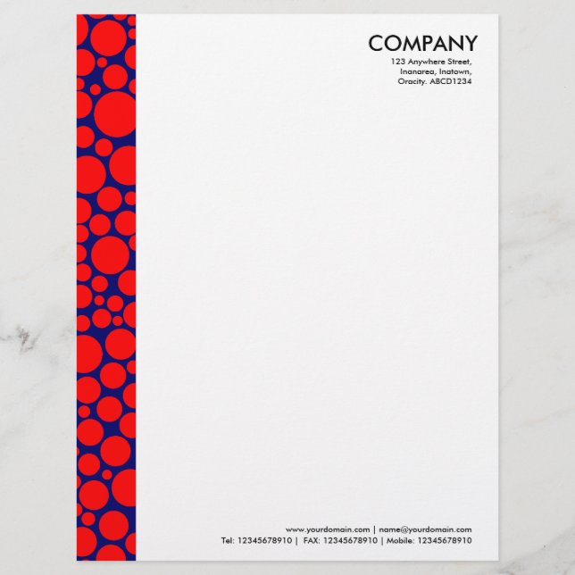 Spotty Margin - Red on Dark Blue Letterhead (Front)