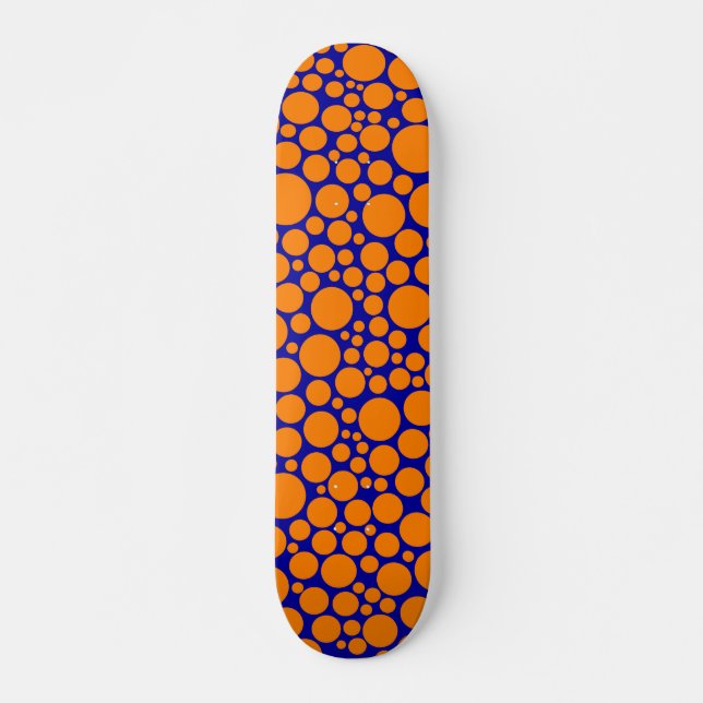 Spotty - Orange on Dark Blue Skateboard Deck (Front)
