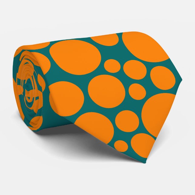 Spotty - Orange on Dark Teal (006666) Neck Tie (Rolled)