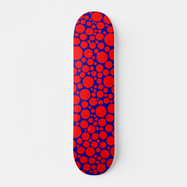 Spotty - Red on Dark Blue Skateboard Deck (Front)