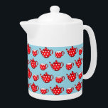 Spotty Red Teapot and Cups Blue Pattern<br><div class="desc">Cute illustrated pattern of a red and white spotty teapot and teacup set on a light blue background.</div>
