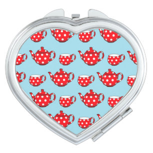 Spotty Red Teapot and Cups Blue Pattern Compact Mirror