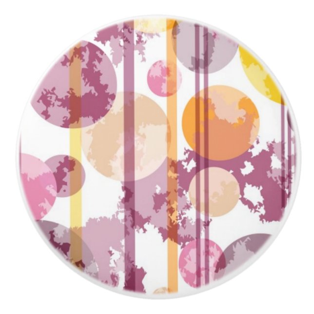 Spotty Striped White Pattern Ceramic Knob (Front)