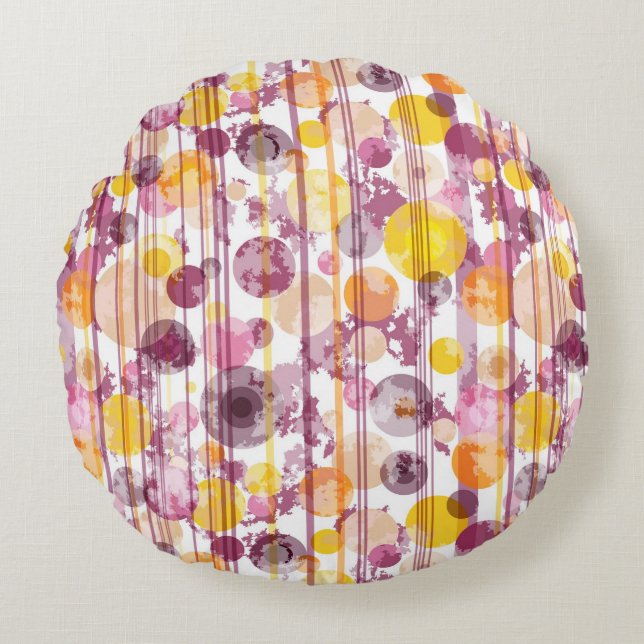 Spotty Striped White Pattern Round Pillow (Front)