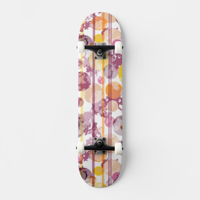 Spotty Striped White Pattern Skateboard Deck (Front)