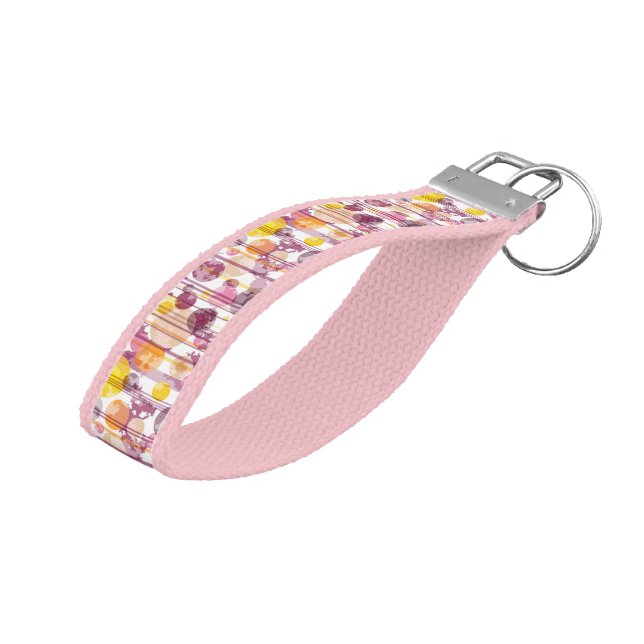 Spotty Striped White Pattern Wrist Keychain (Angled Up)