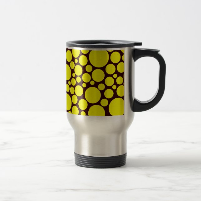 Spotty Yellow on Dark Brown Travel Mug (Right)
