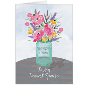 Spouse Anniversary Blessings Jar Vase with Flowers Cards