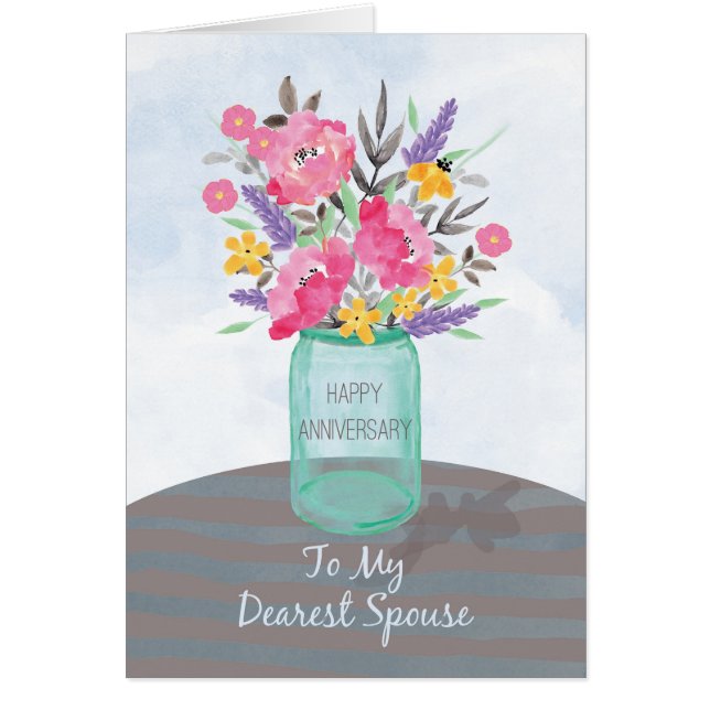 Spouse Anniversary Jar Vase with Flowers Cards (Front)