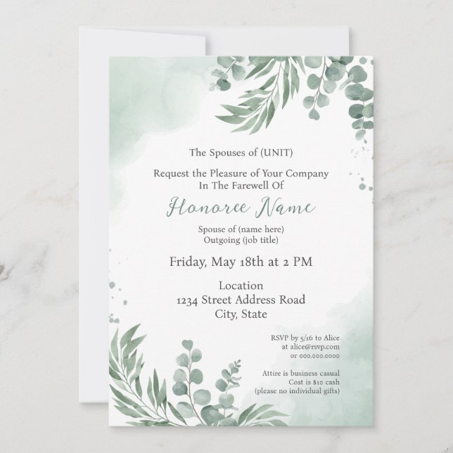 Spouse Farewell Digital Download Foliage Invitation (Front)