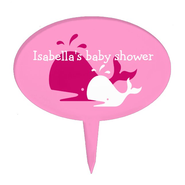 Spouting pink whale cake topper for baby shower (Front)