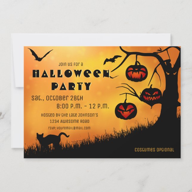 Sppoky Halloween Jack 'o lantern Tree Invitation (Front)