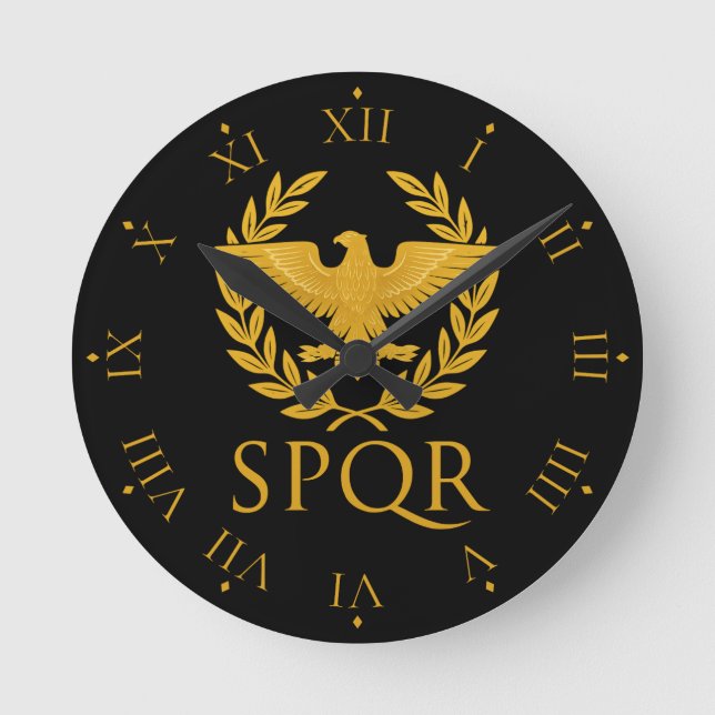 SPQR Roman Eagle Emblem – Golden Aquila & Laurel Round Clock (Front)