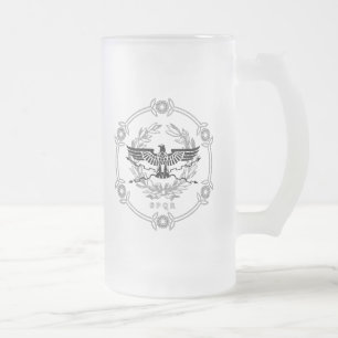 SPQR The Roman Empire Emblem Frosted Glass Mug. Frosted Glass Beer Mug