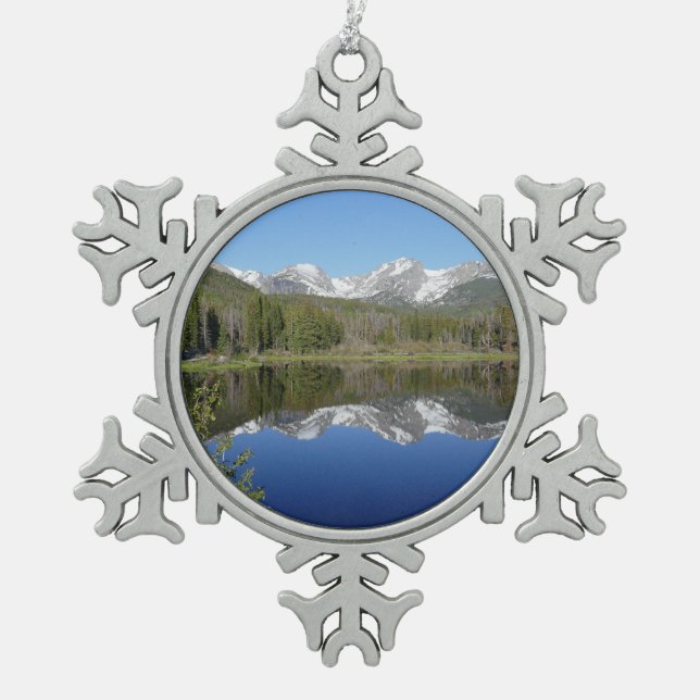 Sprague Lake I at Rocky Mountain National Park Snowflake Pewter Christmas Ornament (Front)
