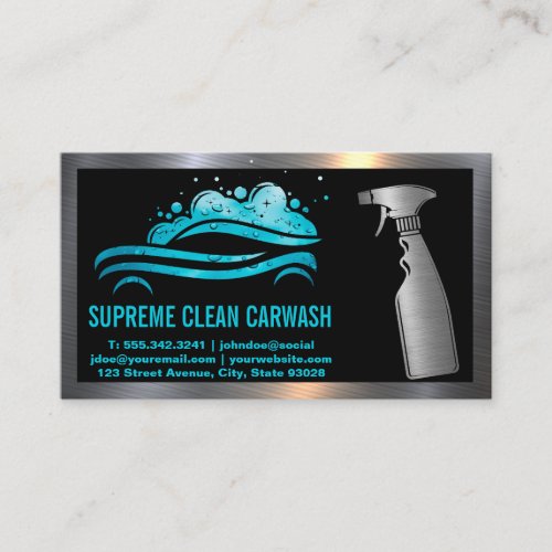 Spray Bottle  Car Wash Water Drops Logo Business Card