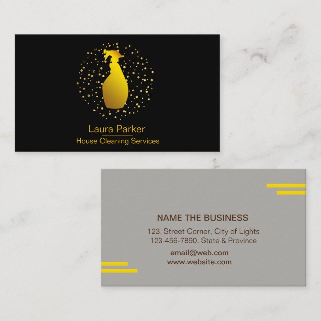 Spray Bottle Cleaning Service Home Gold Business Card (Front/Back)