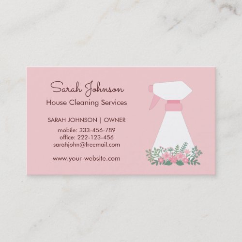 Spray Bottle Floral Cleaning Service Pink Business Card