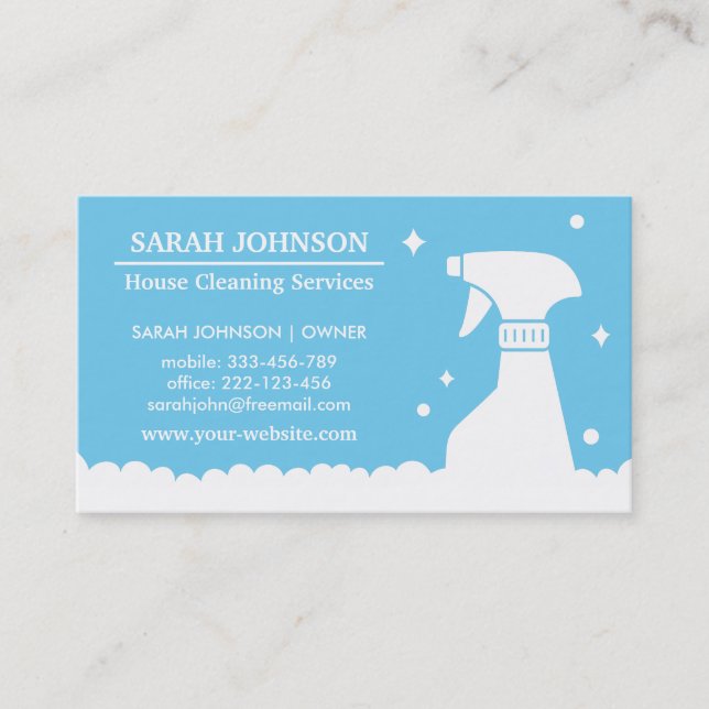  Spray Bottle House Cleaning Service Blue Business Card (Front)