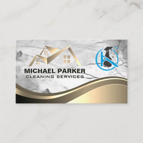 Spray Bottle  House Roof Logo  Marble Metal Business Card