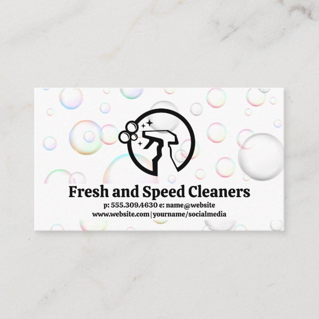 Spray Bottle | Soap Bubbles | Cleaners Business Card (Front)
