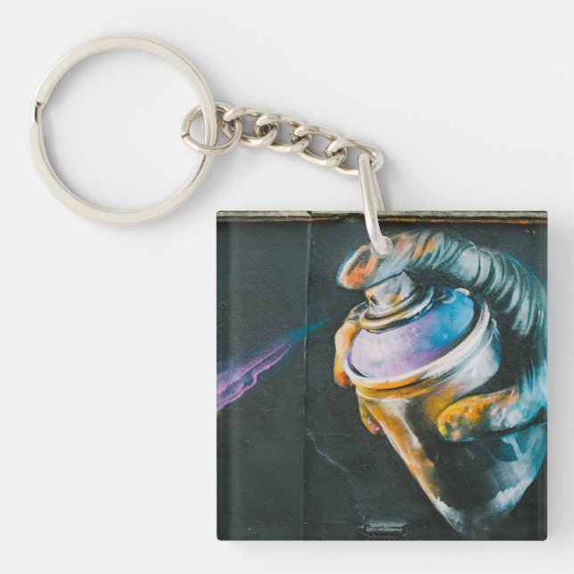 Spray can graffiti art mural keychain (Front)