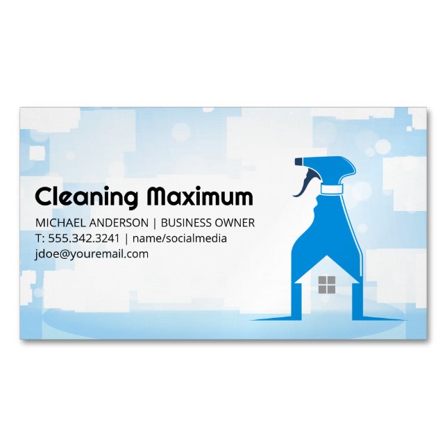 Spray Cleaning Bottle | Home Cleaner Services Business Card Magnet (Front)