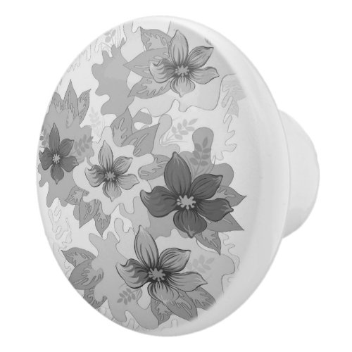 Spray of Flowers in Hues of Gray  Ceramic Knob