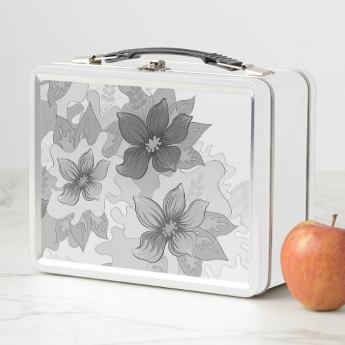 Spray of Flowers in Hues of Gray  Metal Lunch Box