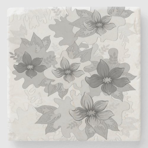 Spray of Flowers in Hues of Gray  Stone Coaster
