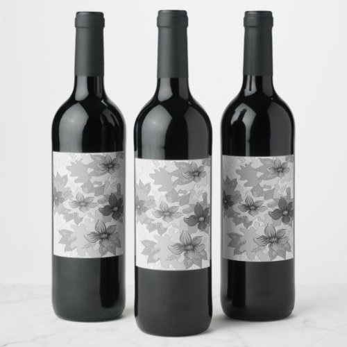 Spray of Flowers in Hues of Gray  Wine Label