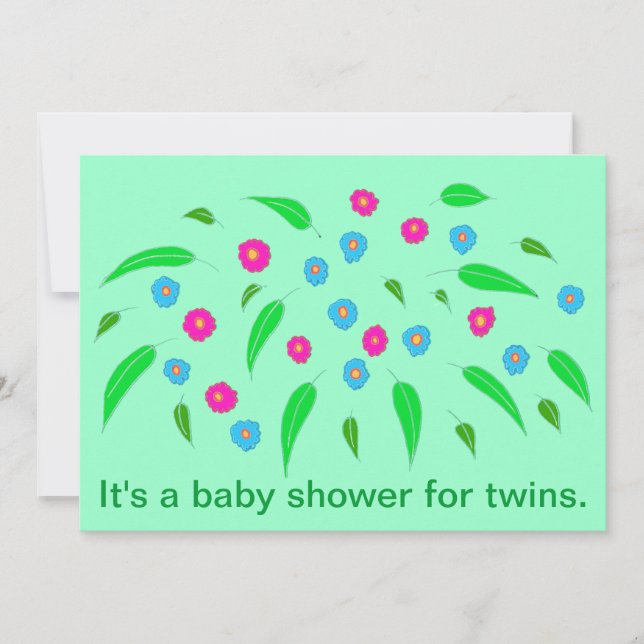 Spray of flowers Twins Baby Shower Invitations (Front)
