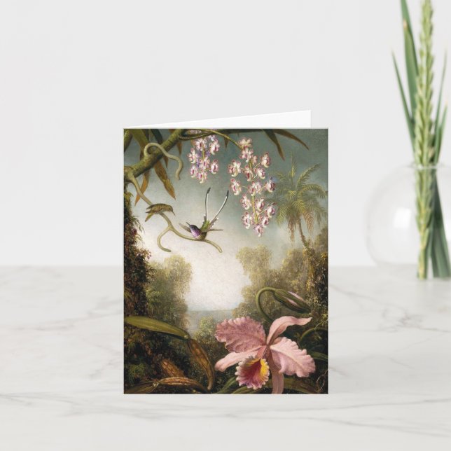 Spray Orchids with Hummingbird Note Card (Front)